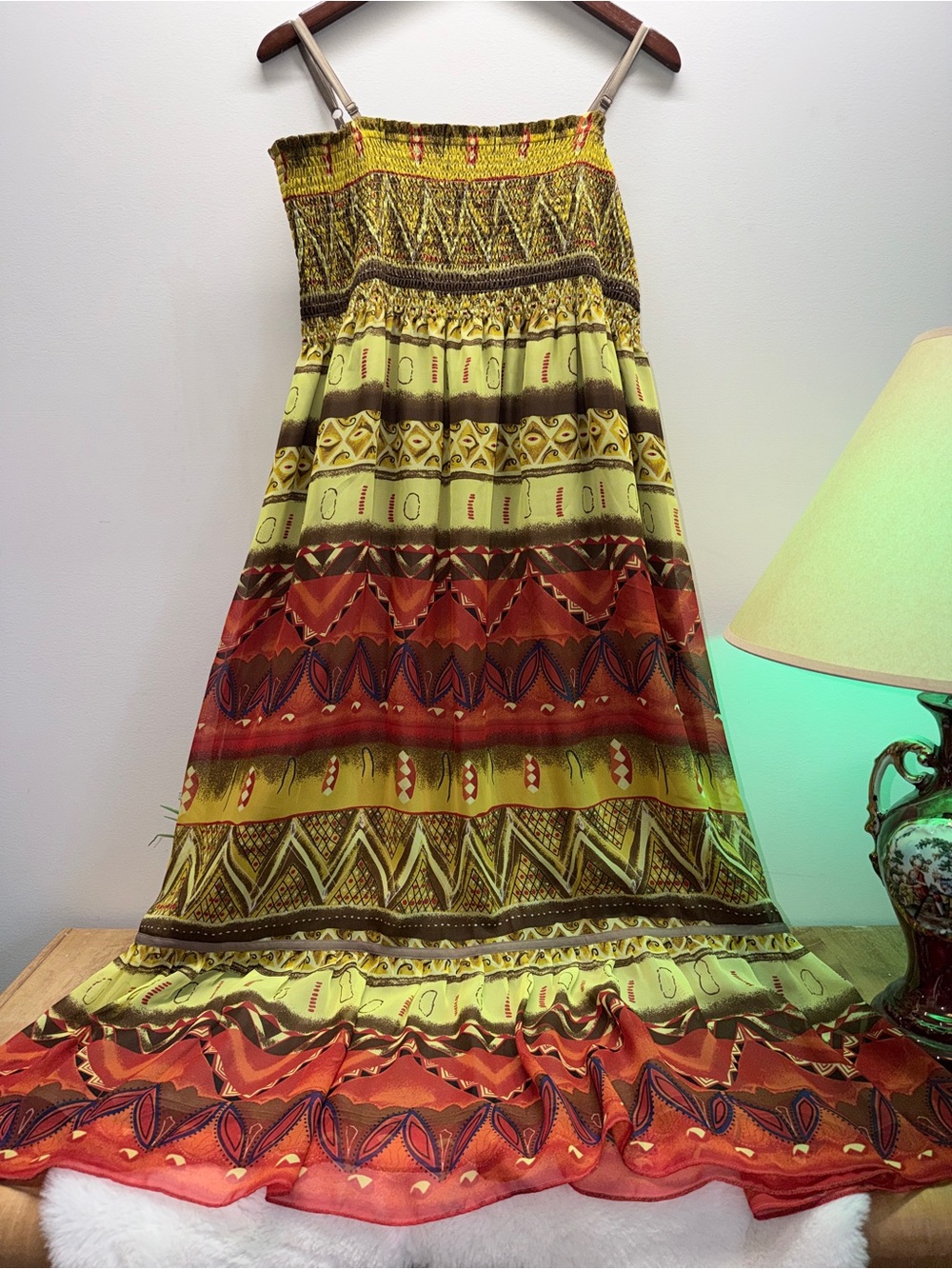 New With Tags Boho Lined Maxi Dress in Yellow Brown Rust 🔥